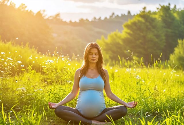 pregnant woman meditating in nature